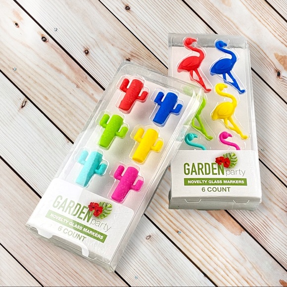 NWT Garden Party Novelty Glass Markers Wine Charms Bundle Cactus Flamingo Sets - Picture 2 of 11